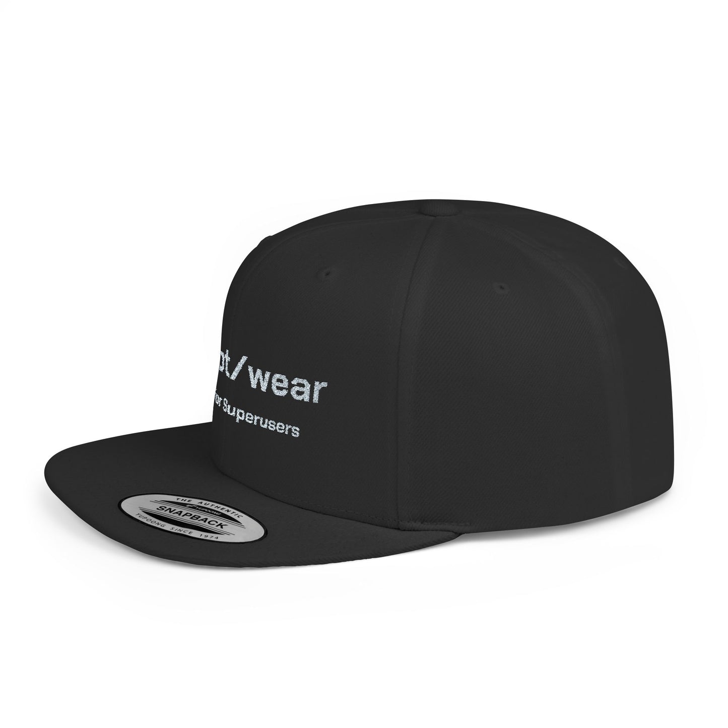 RootWear Embroidered Snapback Hat – Tech-Inspired Flat Bill Cap for Programmers & Superusers