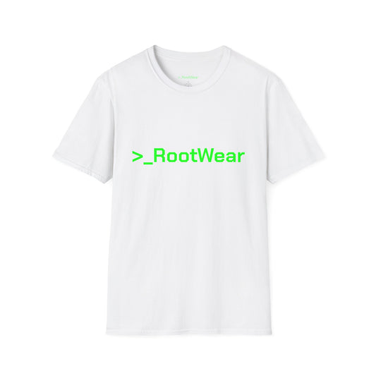 Black/White Terminal Tee – RootWear Front, “Gear for Superusers” Back – Tech-Inspired Unisex Shirt