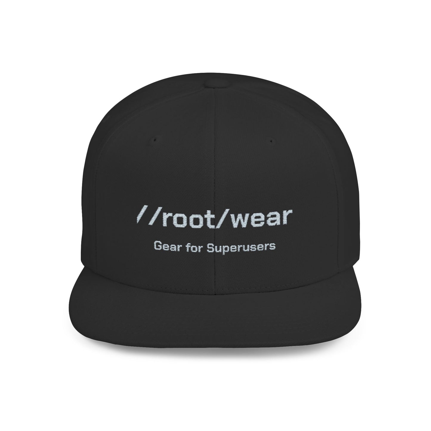 RootWear Embroidered Snapback Hat – Tech-Inspired Flat Bill Cap for Programmers & Superusers