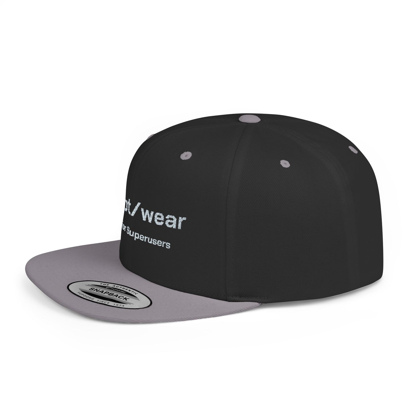 RootWear Embroidered Snapback Hat – Tech-Inspired Flat Bill Cap for Programmers & Superusers